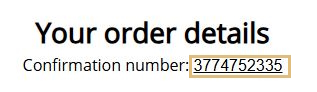 Screenshot of email showing that the number follows the text 'Your Order Details, Confirmation Number'