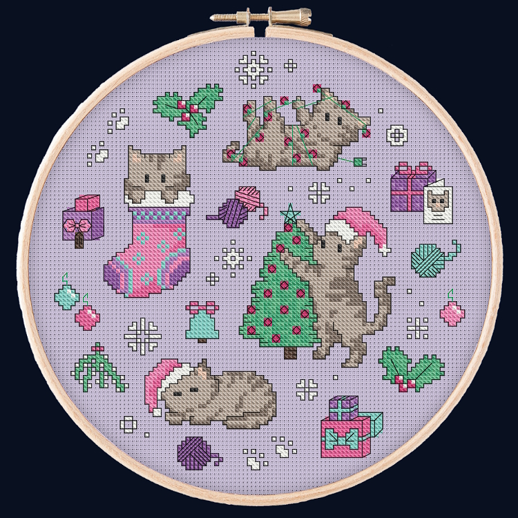 Mockup of the Paws for Christmas pattern with alternate colours