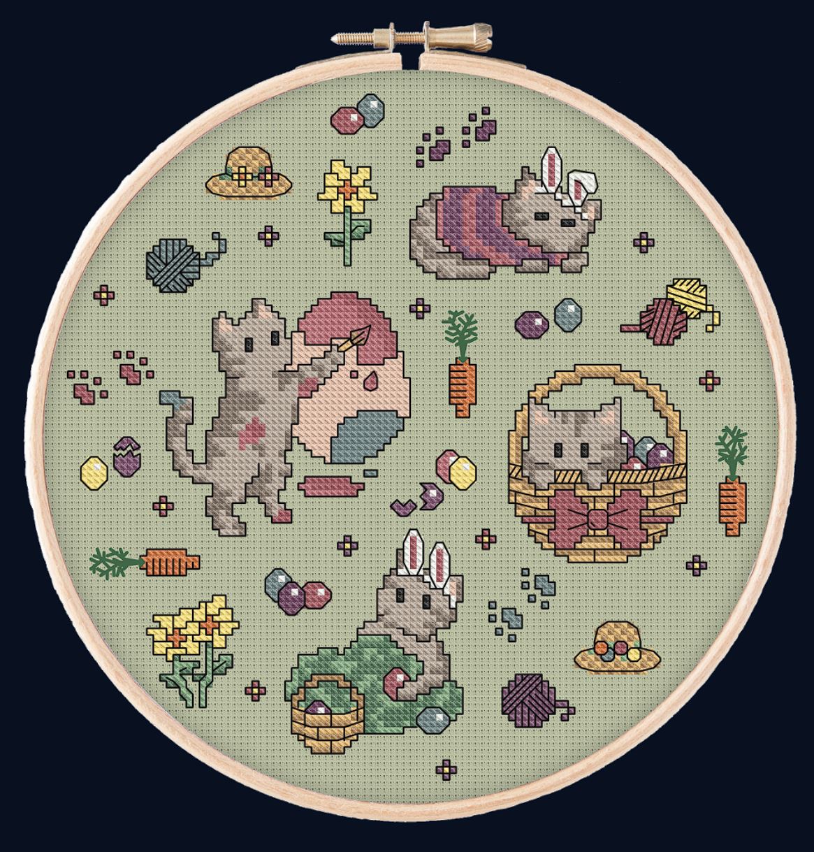 Mockup of the Paws for Easter pattern with alternate colours