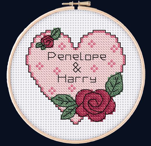 Mockup of the Rose Love Heart pattern, stitched within a hoop